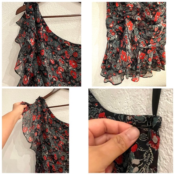 NWT Veronica Beard Ruched Floral Ruffled One Shoulder Mini Dress - Picture 11 of 14